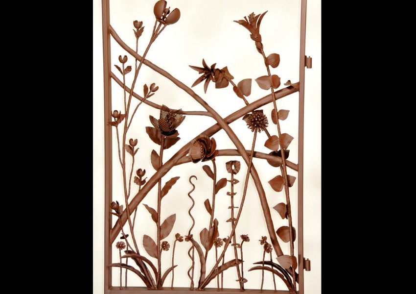 'Harry's Gate' — hand-forged steel 'invented' botanicals, powder-coat finish 40&rdquo; x 60&rdquo;