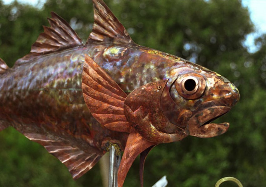 'Codfish & Friends' weathervane — copper, stainless, 36&rdquo;